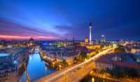 berlin skyline city panorama blue sky